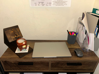 Wooden Book Stand, Triangle Shelf, Bookmark & Cup Holder Decor