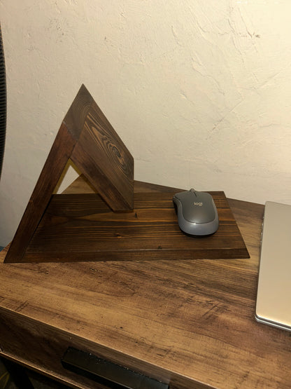 Wooden Book Stand, Triangle Shelf, Bookmark & Cup Holder Decor