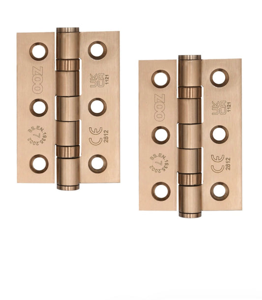 Zoo Hardware Hinges - Ball Bearing 76mm x 50mm x 2mm Square Corner - Tuscan Rose Gold