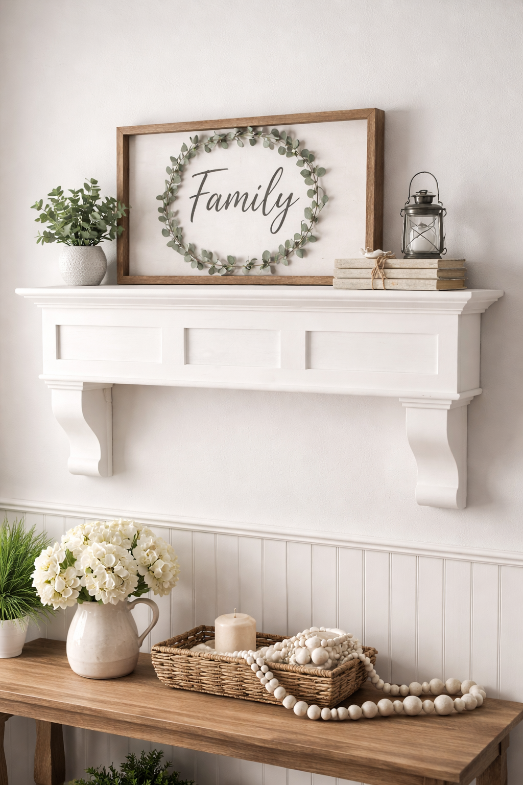 Shaker solid mantle farmhouse style with corbels