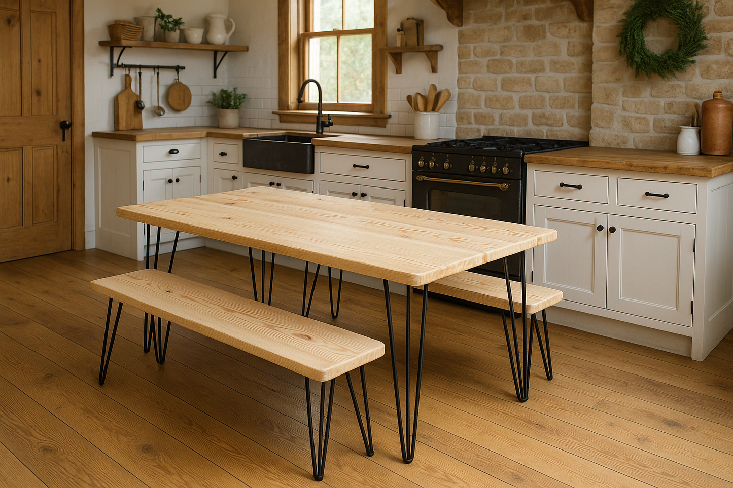 Farmhouse Inspired Pine Table & Bench