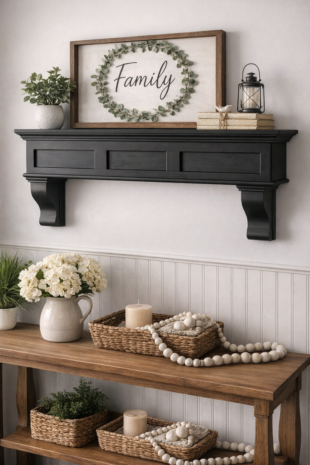 Shaker solid mantle farmhouse style with corbels