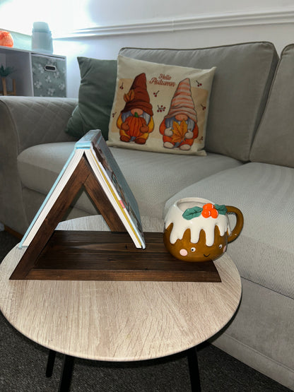 Wooden Book Stand, Triangle Shelf, Bookmark & Cup Holder Decor
