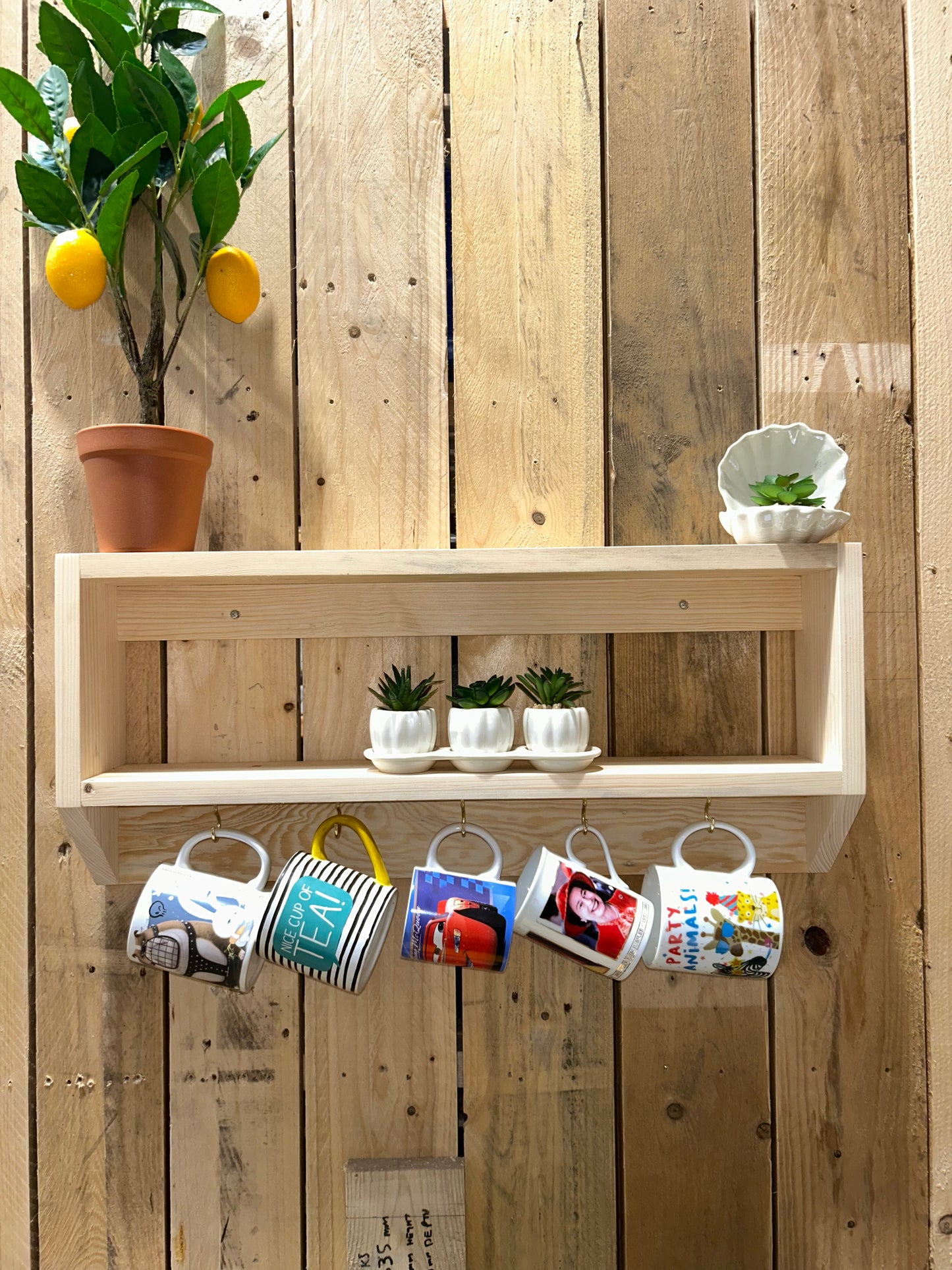 Handcrafted Double Floating Shelf with Cup Rail