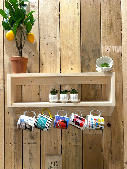 Handcrafted Double Floating Shelf with Cup Rail