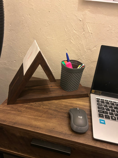 Wooden Book Stand, Triangle Shelf, Bookmark & Cup Holder Decor
