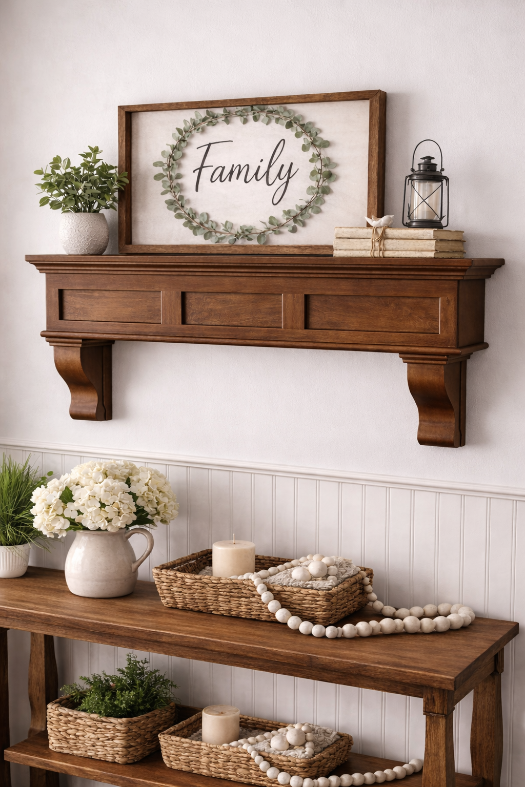 Shaker solid mantle farmhouse style with corbels