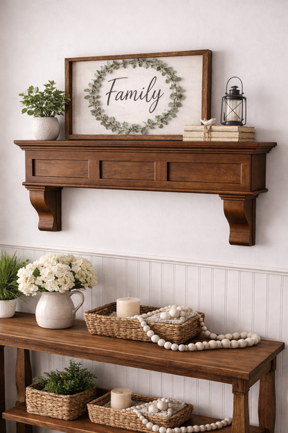 Shaker solid mantle farmhouse style with corbels
