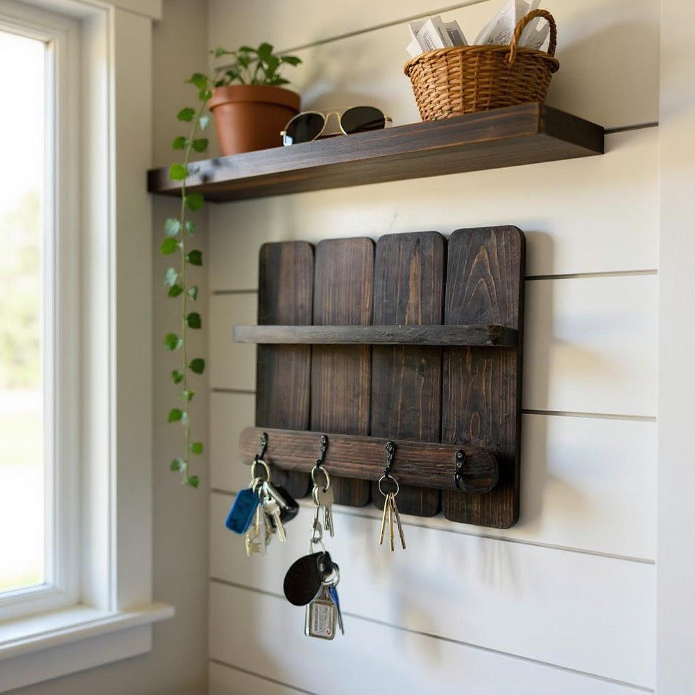 Reclaimed Wooden Key Holder with Shelf