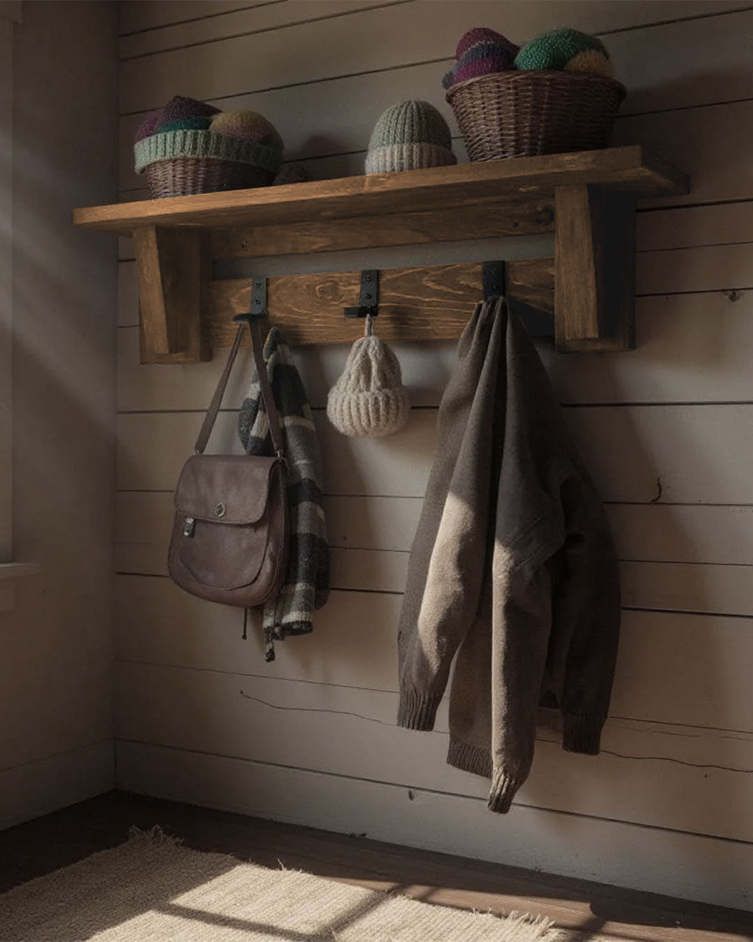 Handmade Farmhouse Coat Rack with Shelf