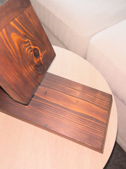 Wooden Book Stand, Triangle Shelf, Bookmark & Cup Holder Decor